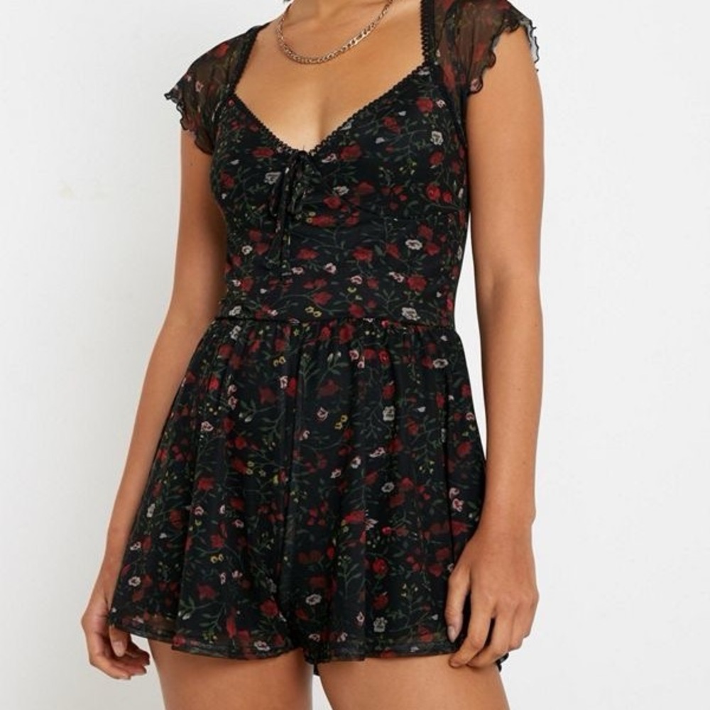 Urban Outfitters Black Floral Playsuit